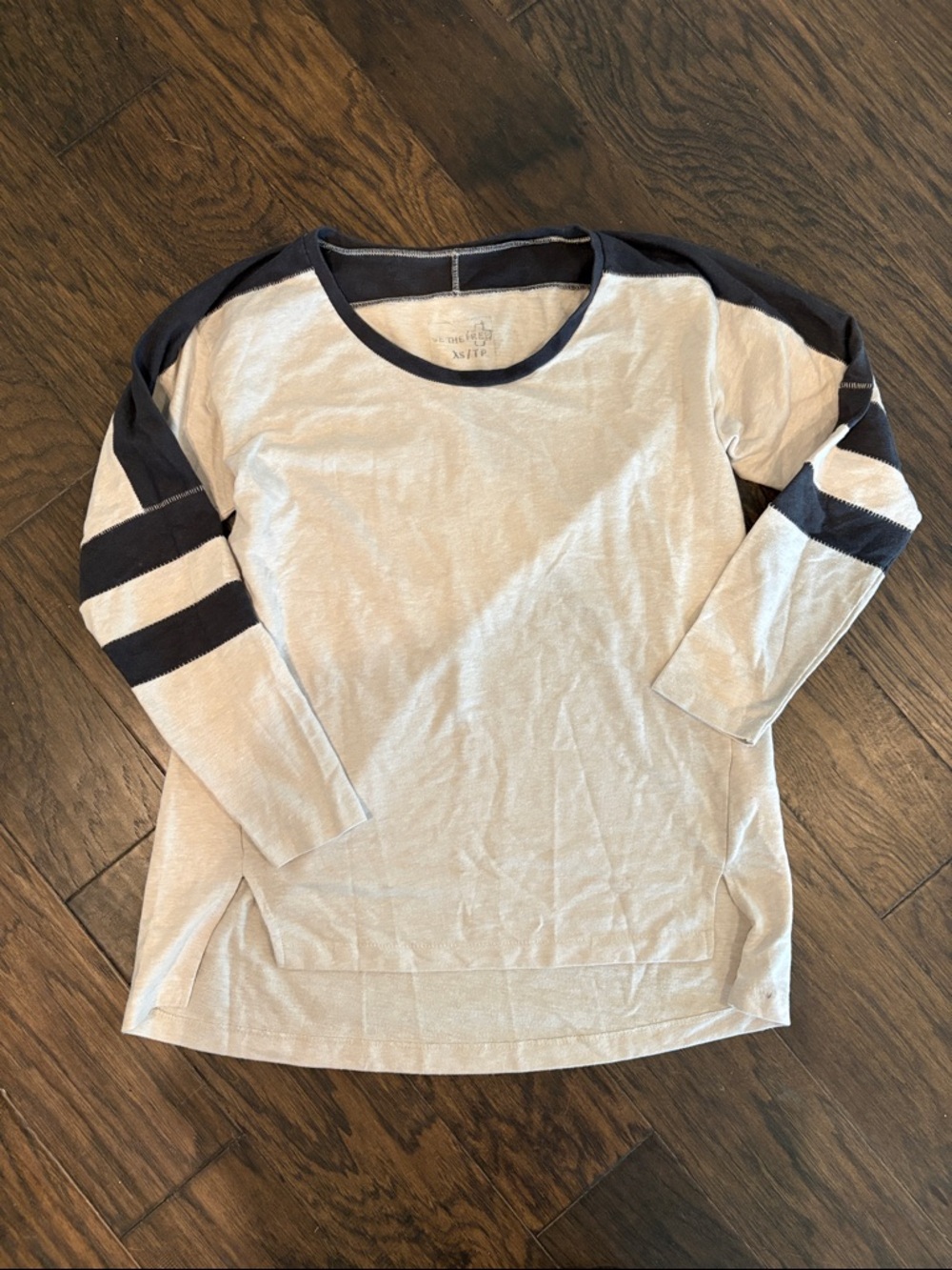 Free People Beige Crewneck Shirt with Grey Trim